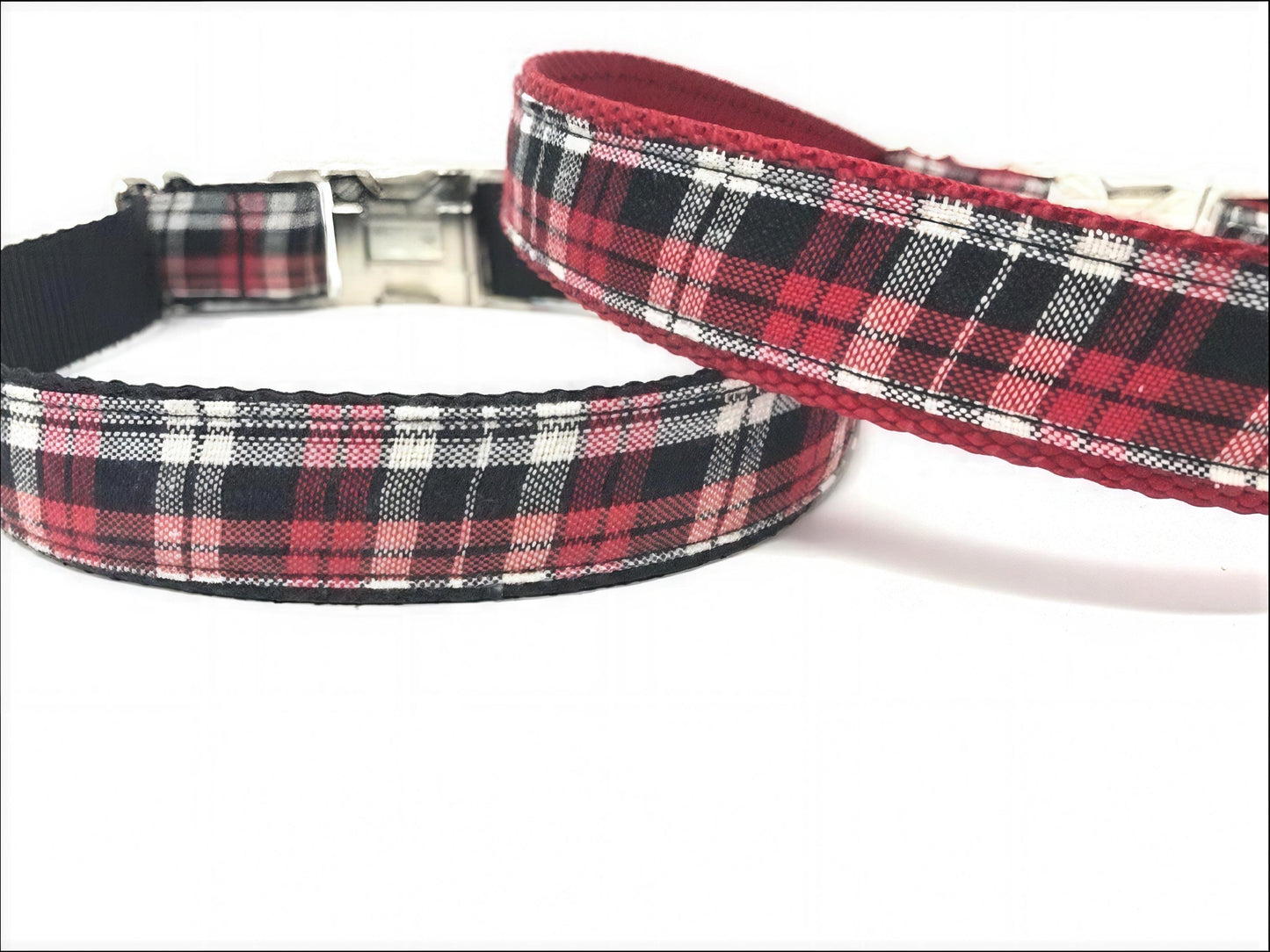 Red, Black, White Plaid Dog Collar For Boys Or Girls, Trendy Plaid Dog Collars, Personalized Dog Collar, Engraved Dog Collar