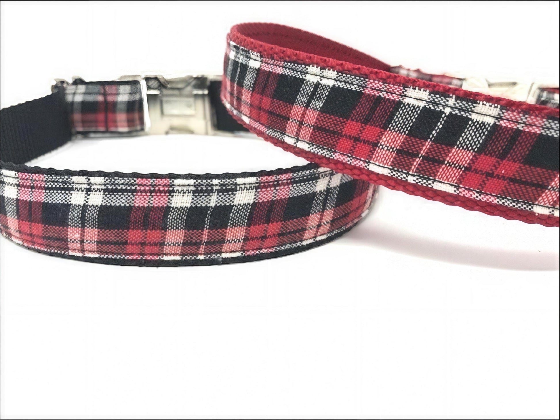Red, Black, White Plaid Dog Collar For Boys Or Girls, Trendy Plaid Dog Collars, Personalized Dog Collar, Engraved Dog Collar