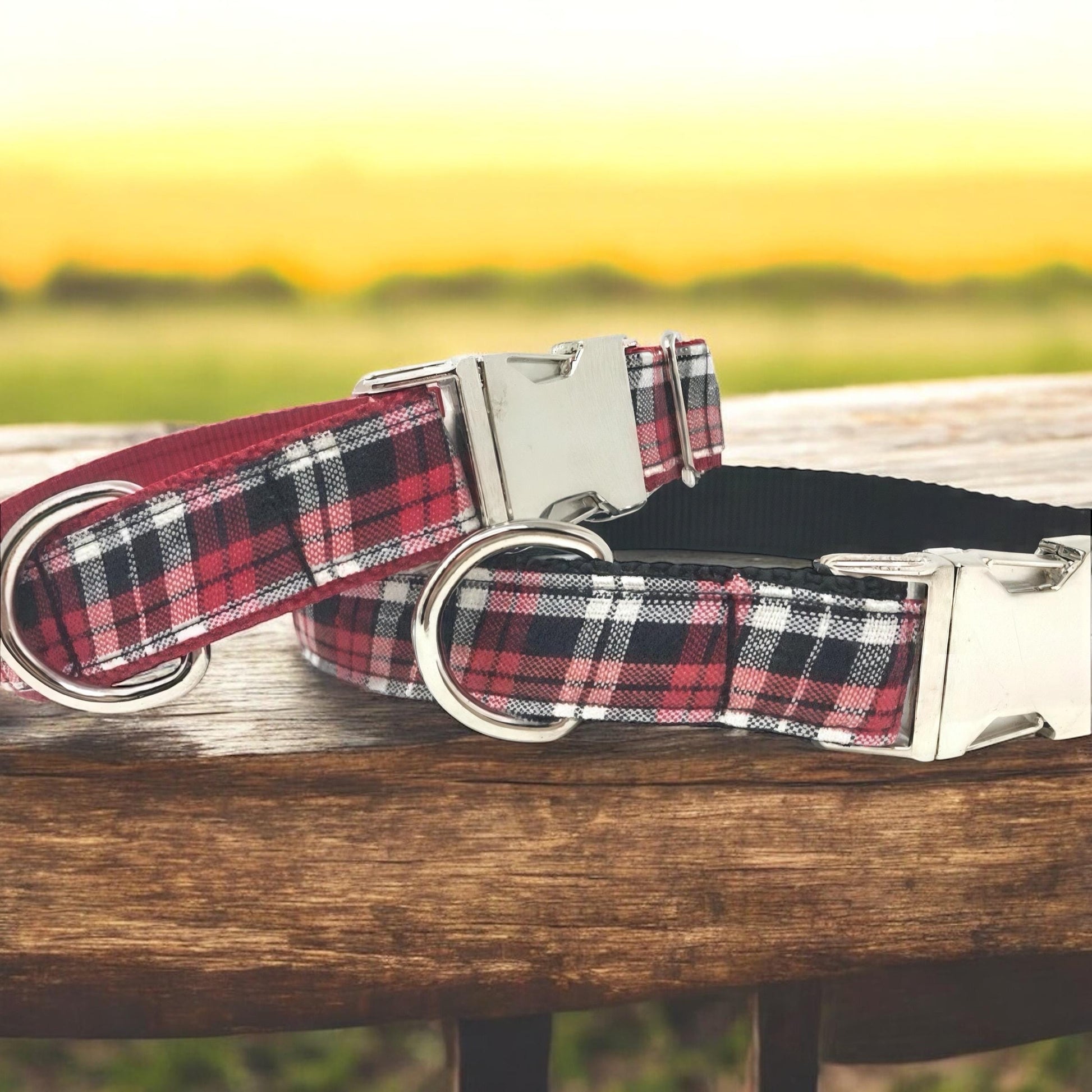 Red, Black, White Plaid Dog Collar For Boys Or Girls, Trendy Plaid Dog Collars, Personalized Dog Collar, Engraved Dog Collar