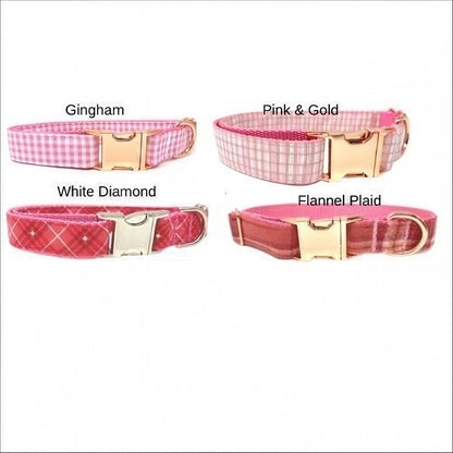 Pink Plaid Girl Dog Collar, Gingham, Diamond, Gold, Flannel, Personalize, Engraved, Custom, Puppy, Cute, Pet Collar Girl, Female, Large