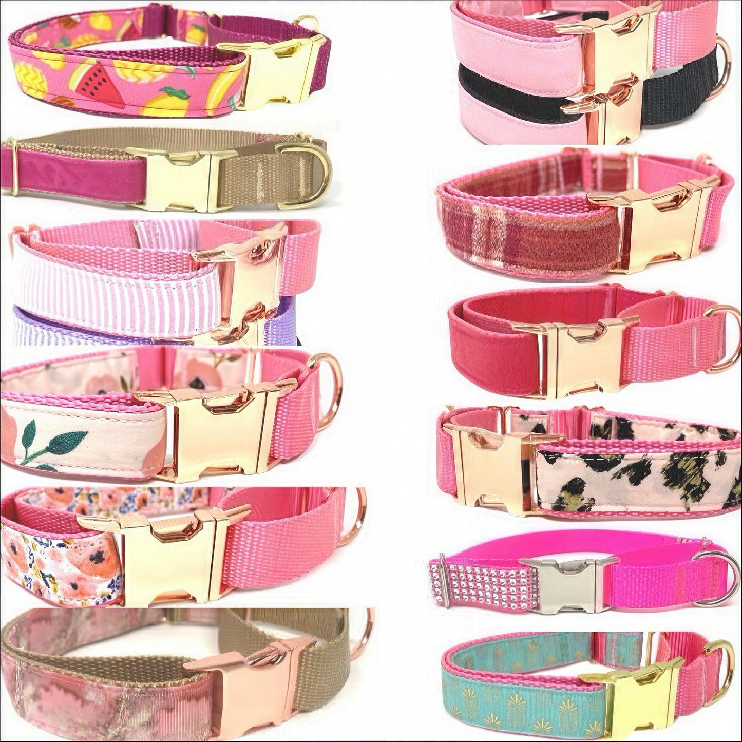 Pink, Personalized, Buckle Martingale Dog Collar, Girl, Custom Dog Collar, Designer, Puppy, Greyhound, Whippet, Fruit, Floral, Plaid, Velvet