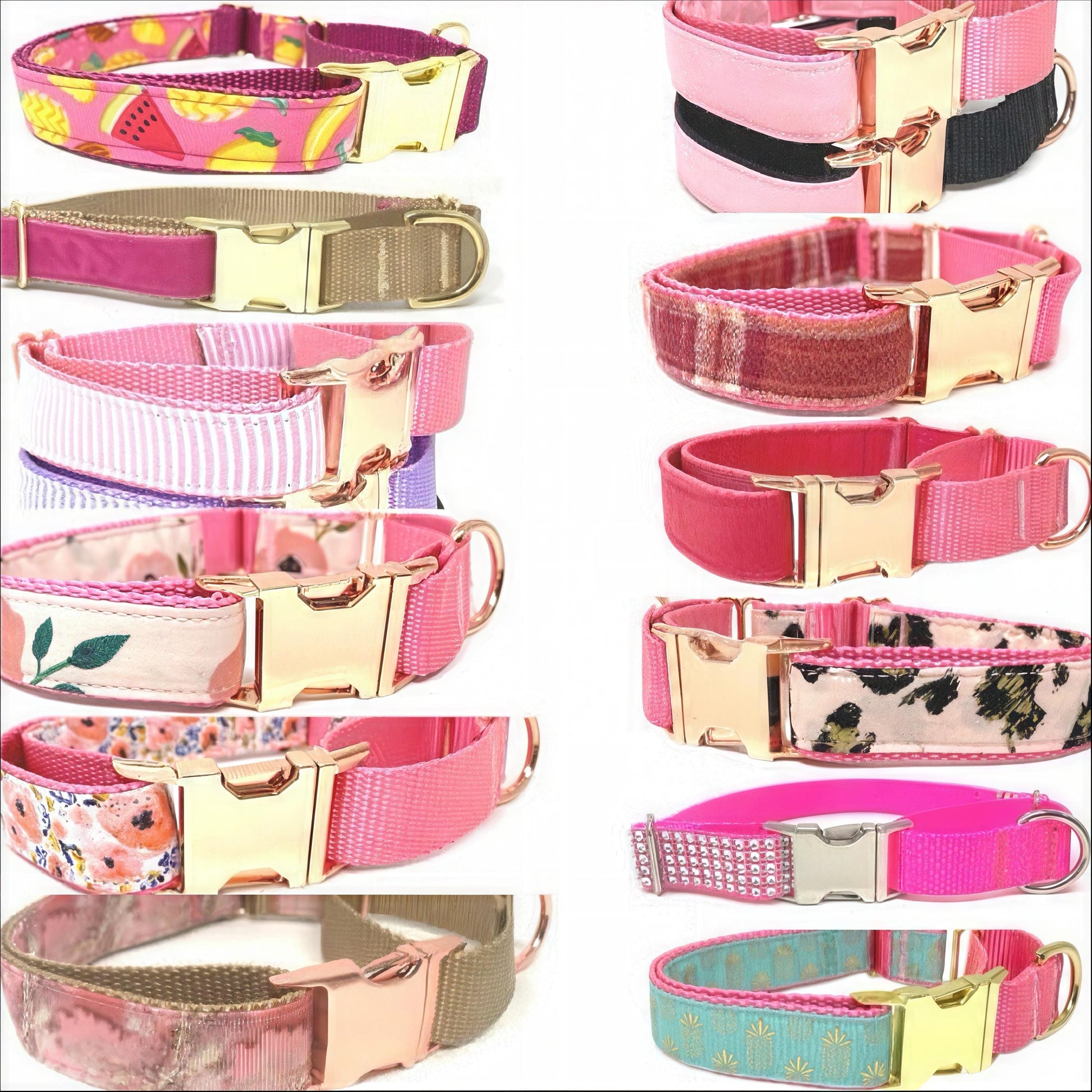 Pink, Personalized, Buckle Martingale Dog Collar, Girl, Custom Dog Collar, Designer, Puppy, Greyhound, Whippet, Fruit, Floral, Plaid, Velvet