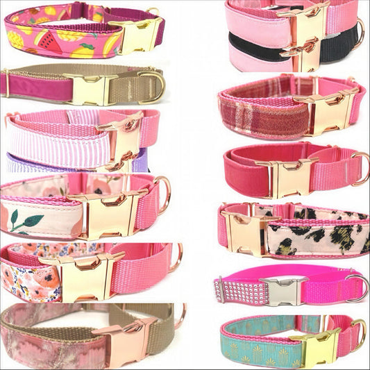 Pink, Personalized, Buckle Martingale Dog Collar, Girl, Custom Dog Collar, Designer, Puppy, Greyhound, Whippet, Fruit, Floral, Plaid, Velvet