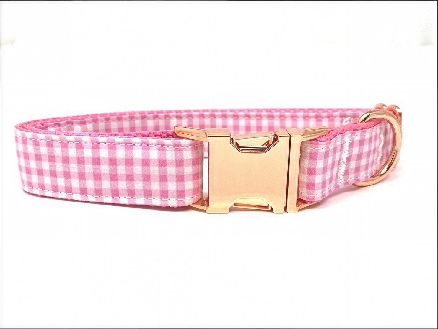 Pink, Rose Gold, Gingham, Plaid, Custom, Dog Collar, Girl, Personalized, Engraved, Cute, Designer, Puppy, Small, Medium, Large, Designer