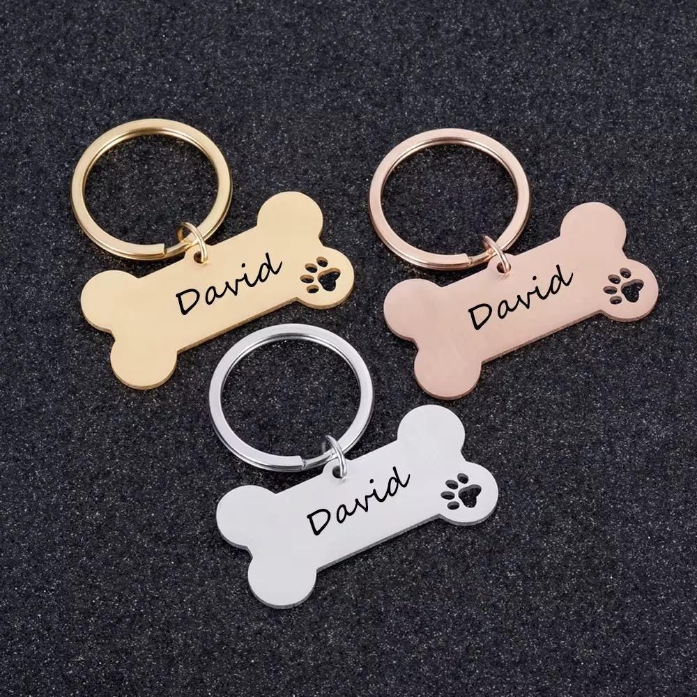 Dog ID Tag, Custom Engraved Dog Name Tag, Quality Dog Tag Personalized Logo, Gold Dog Tag With Name, Phone Numbers for Dogs, Bone Dog Tag