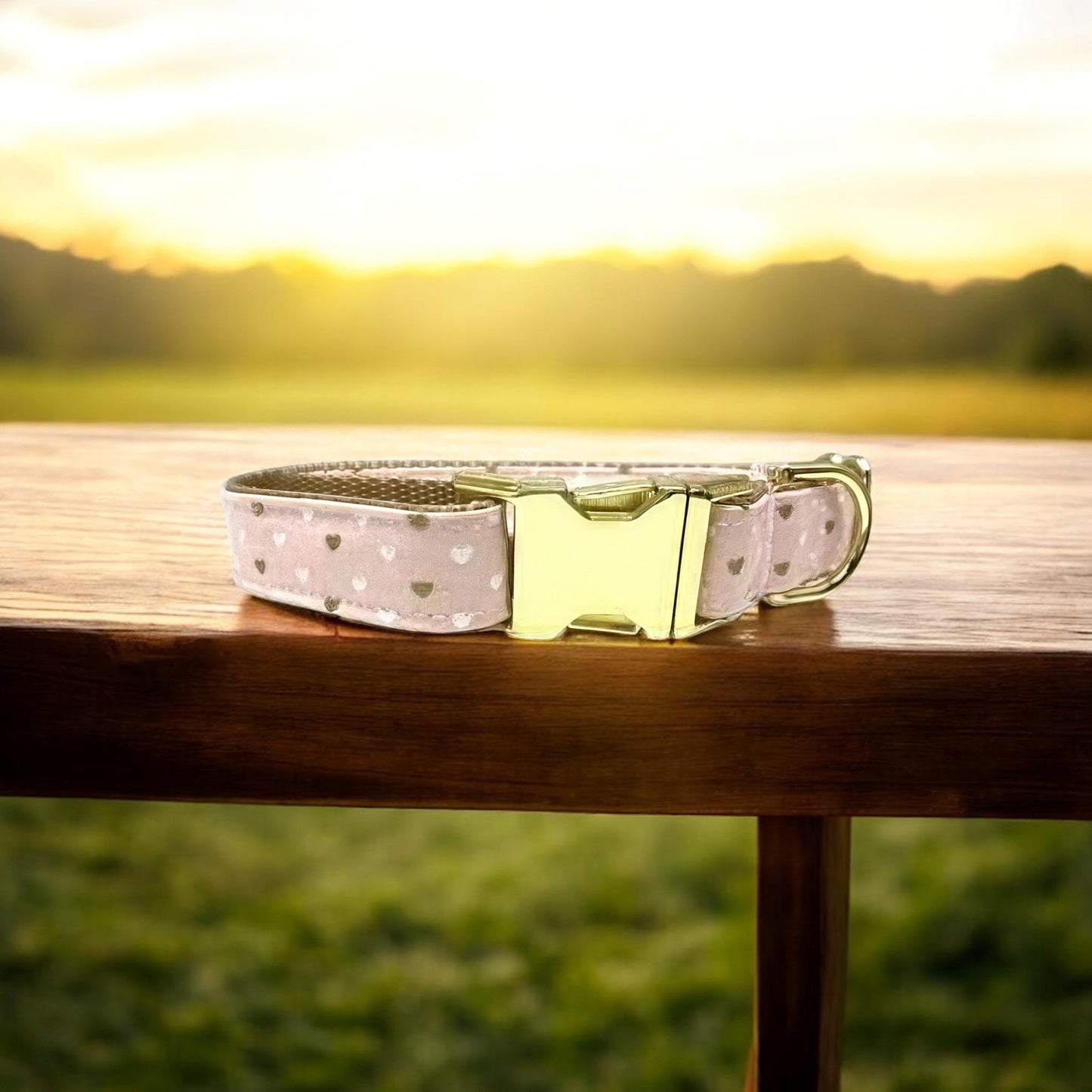 Valentines Day Pink, White, Gold, Heart Dog Collar, Girl, Sparkle, Cute, Personalized, Engraved, Custom, Love, Pet Collar, Girly, Fabric