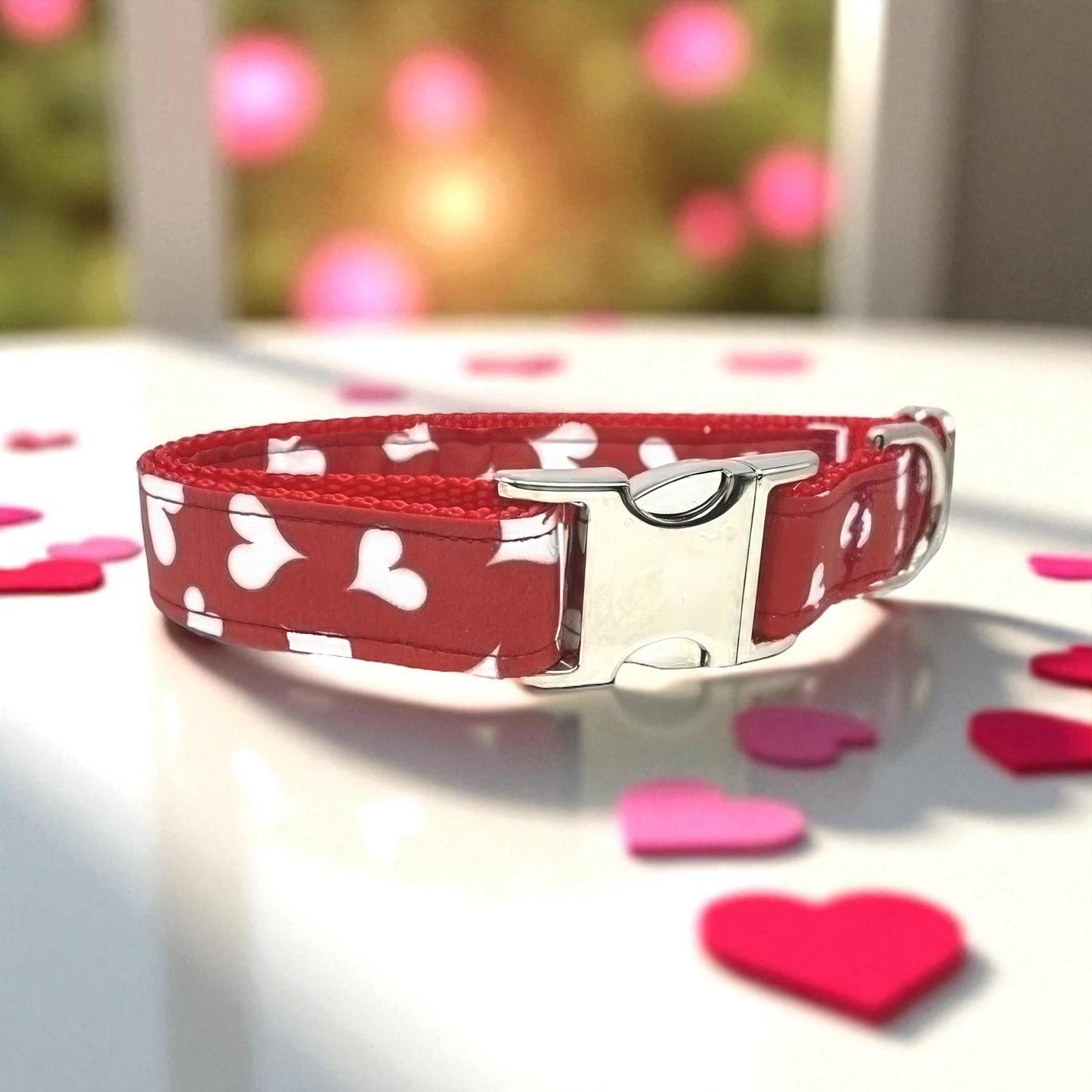 Valentines Day Heart Dog Collar, Girl, Red, Heart, Cute, Personalized, Gift, Engraved, Custom, Love, Pet Collar, Girly, Fabric, Big Pup
