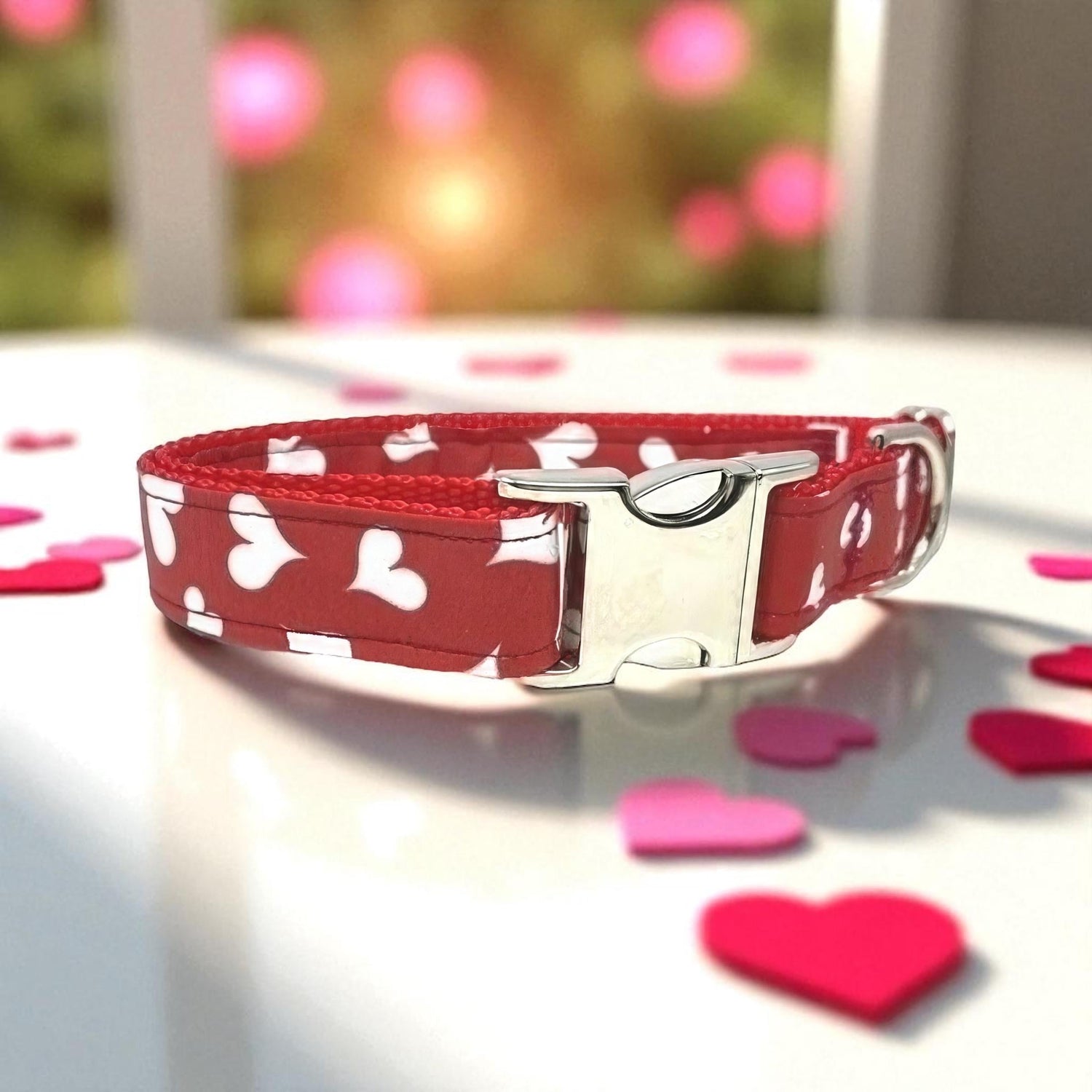 Valentines Day Heart Dog Collar, Girl, Red, Heart, Cute, Personalized, Gift, Engraved, Custom, Love, Pet Collar, Girly, Fabric, Big Pup