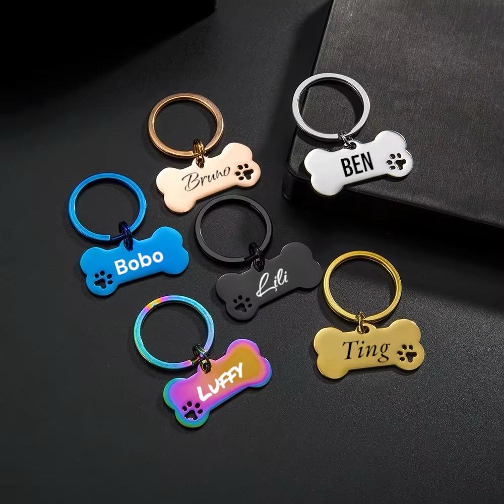 Dog ID Tag, Custom Engraved Dog Name Tag, Quality Dog Tag Personalized Logo, Gold Dog Tag With Name, Phone Numbers for Dogs, Bone Dog Tag