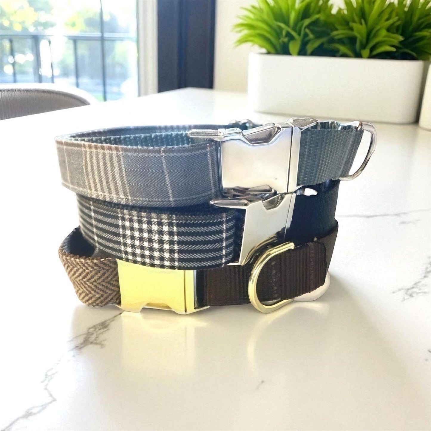 Plaid, Herringbone, Martingale Dog Collar With Buckle, Boy Dog Collar, Puppy Collar, Personalized, Engraved, Custom, Cute, Fall, Autumn