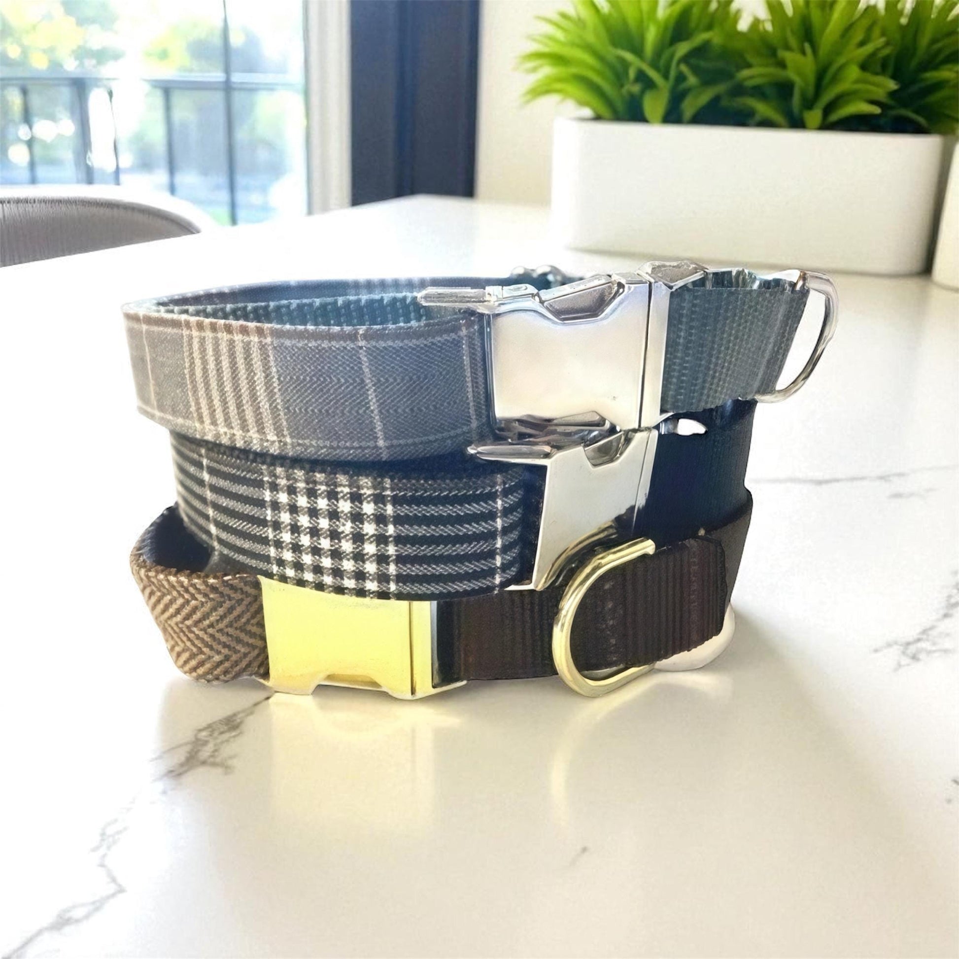 Plaid, Herringbone, Martingale Dog Collar With Buckle, Boy Dog Collar, Puppy Collar, Personalized, Engraved, Custom, Cute, Fall, Autumn