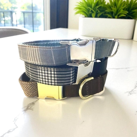Plaid, Herringbone, Martingale Dog Collar With Buckle, Boy Dog Collar, Puppy Collar, Personalized, Engraved, Custom, Cute, Fall, Autumn