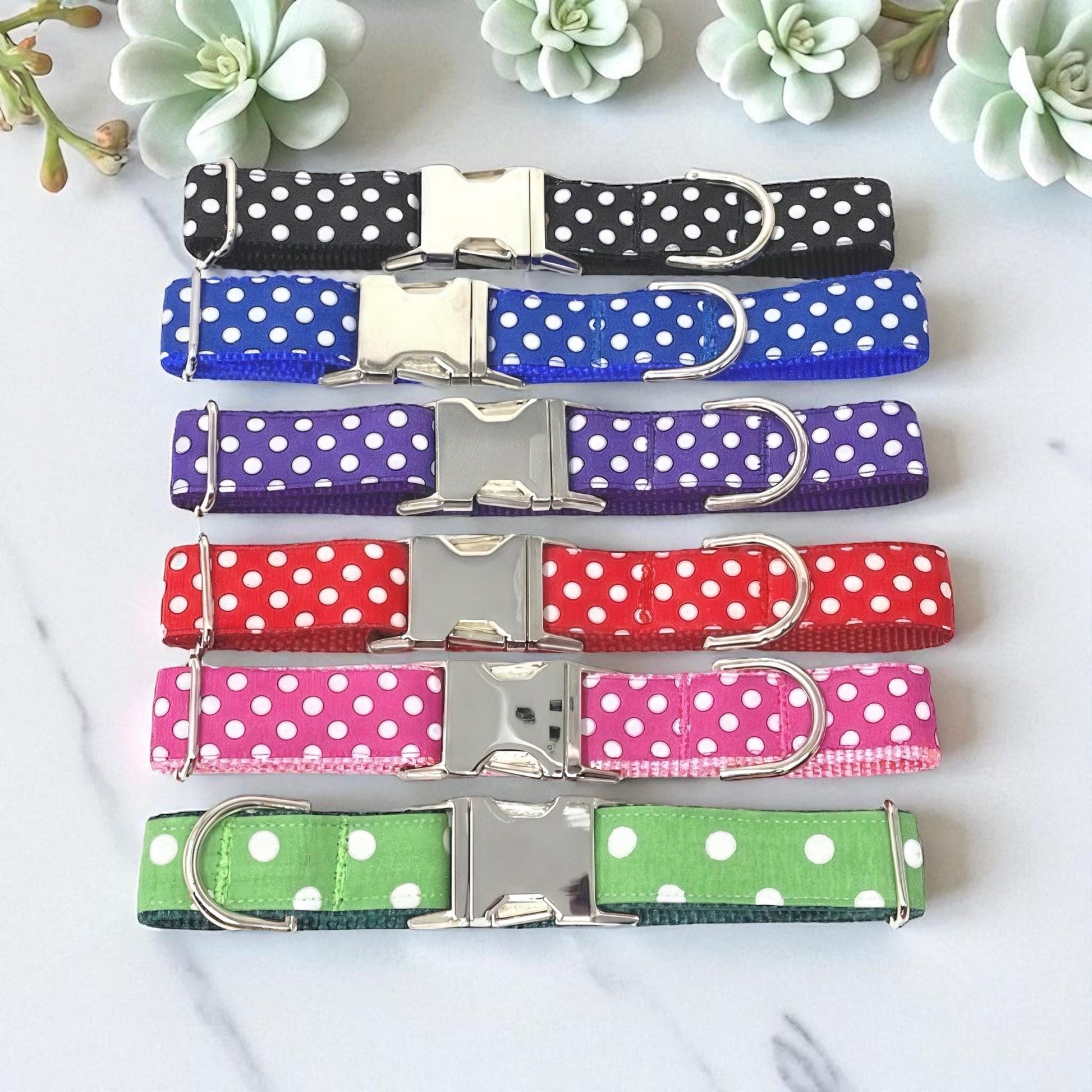 Polka Dot, Dog Collar, Pet Collar, Red, Pink, Black, Blue, Purple, Green, Personalized, Engraved, Custom, Puppy, 5/8, 3/4", 1", 1.5" Wide