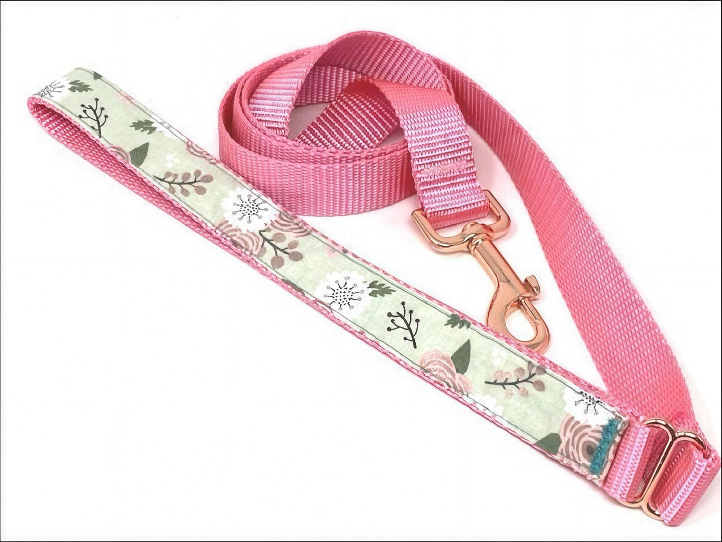 Pretty Pink + Rose Gold Buckle Martingale Dog Collar Girl, Designer Floral Dog Collar, Greyhound, Whippet, Peony, Fabric, Puppy Collar