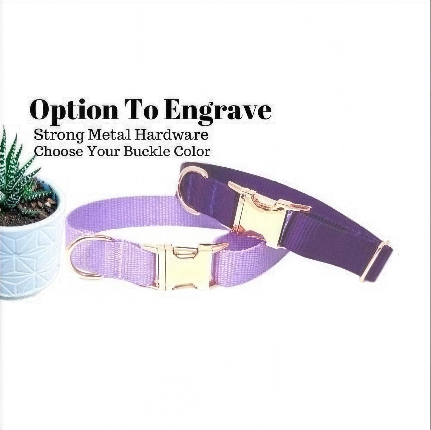 Purple Or Lavender Girl Dog Collar, Rose Gold, Nylon, Personalized Puppy Collar, Engraved Pet Collar, Cute Custom Dog Collar With Name