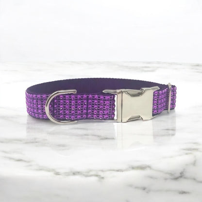 Purple, Rhinestone & Nylon, Fancy, Blingy, Sparkle Dog Collar, Personalized Dog Collar, Custom, Engraved Dog Collar, Girls, Female, Boys