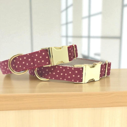 Red + Gold Dog Collar, Patriotic Stars Dog Collar, Western Dog Collar For Boy Or Girl, Personalized Dog Collar, Engraved Dog Collar, Custom