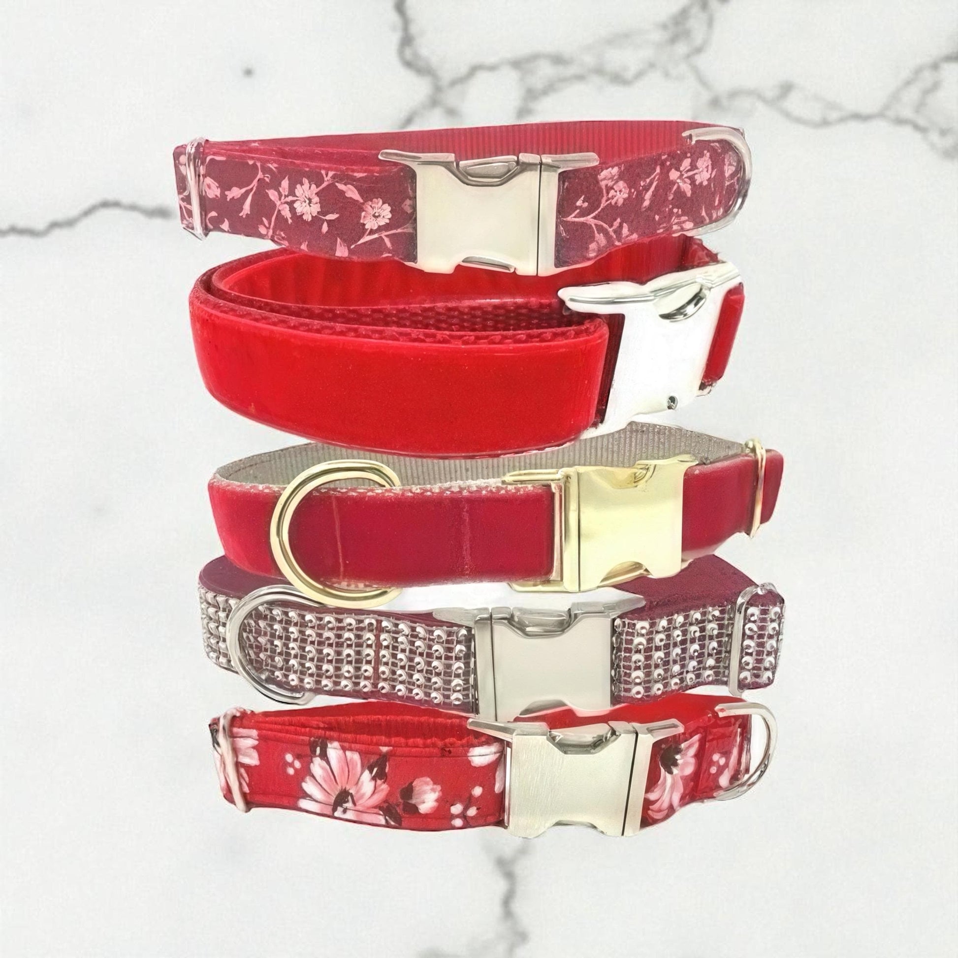 Red Fall Girl Dog Collar, Christmas Dog Collar, Puppy Collar, Small, Large, Personalized, Engraved, Custom, Floral, Velvet Female Pet Collar