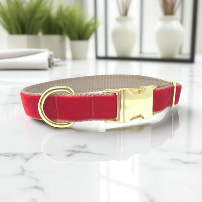 Red Velvet + Gold Dog Collar, Red Dog Collar, Dog Collar For Girl, Boy, Gold, Dog Collar, Personalized, Custom, Engraved, Christmas, Xmas