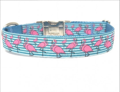Cute, Blue, White, Pink Flamingo, Stripe, Dog Collar For Girls / Boys, Personalized, Trendy, striped, male, female