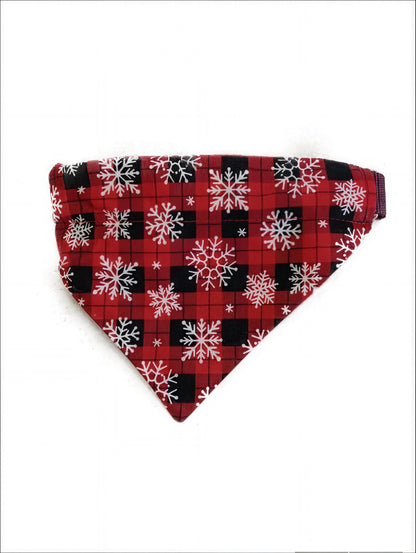 Christmas Dog Bandana Set - Plaid Snowflakes, Candy Cane, Festive Print Holiday Pet Scarves for Dogs, Cats