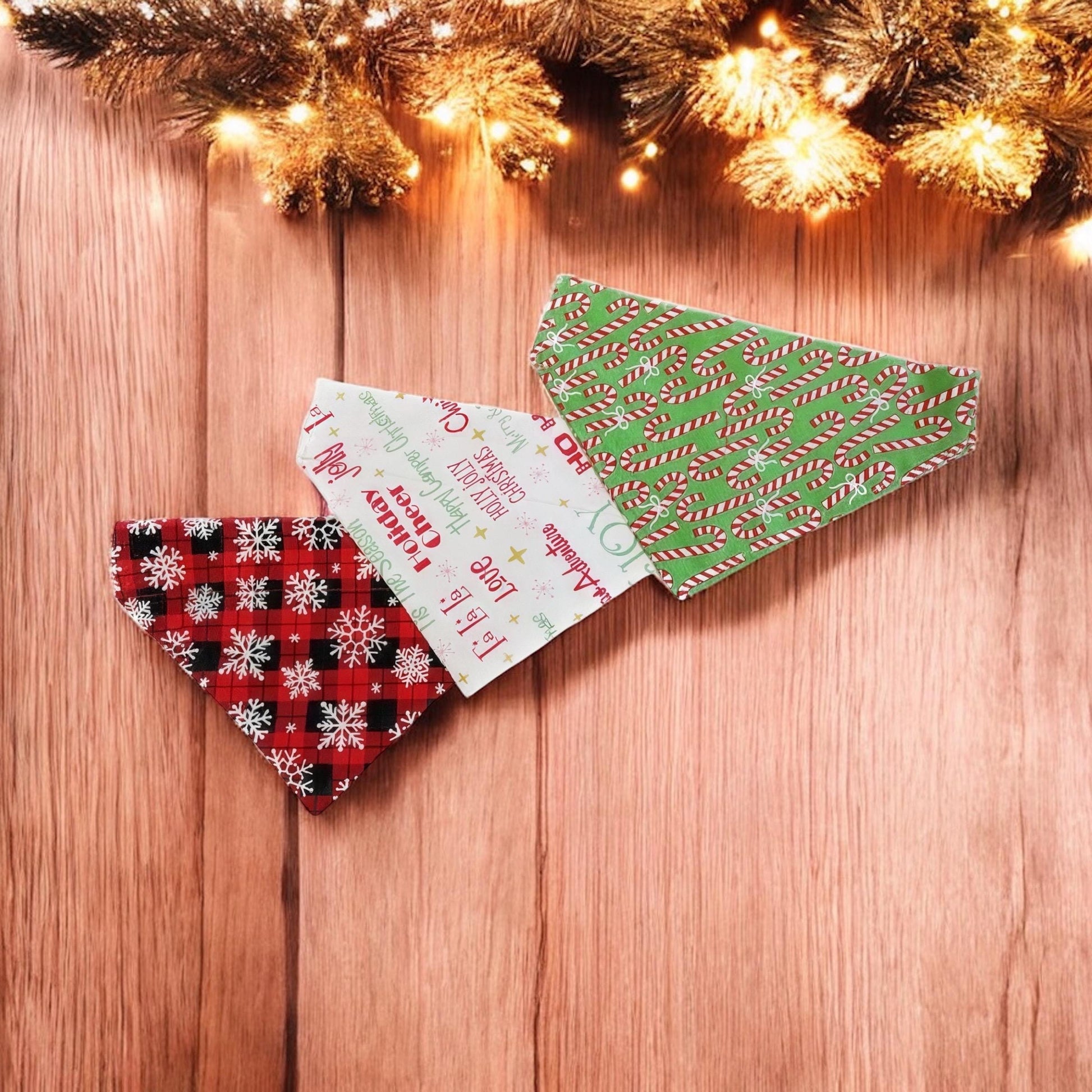 Christmas Dog Bandana Set - Plaid Snowflakes, Candy Cane, Festive Print Holiday Pet Scarves for Dogs, Cats