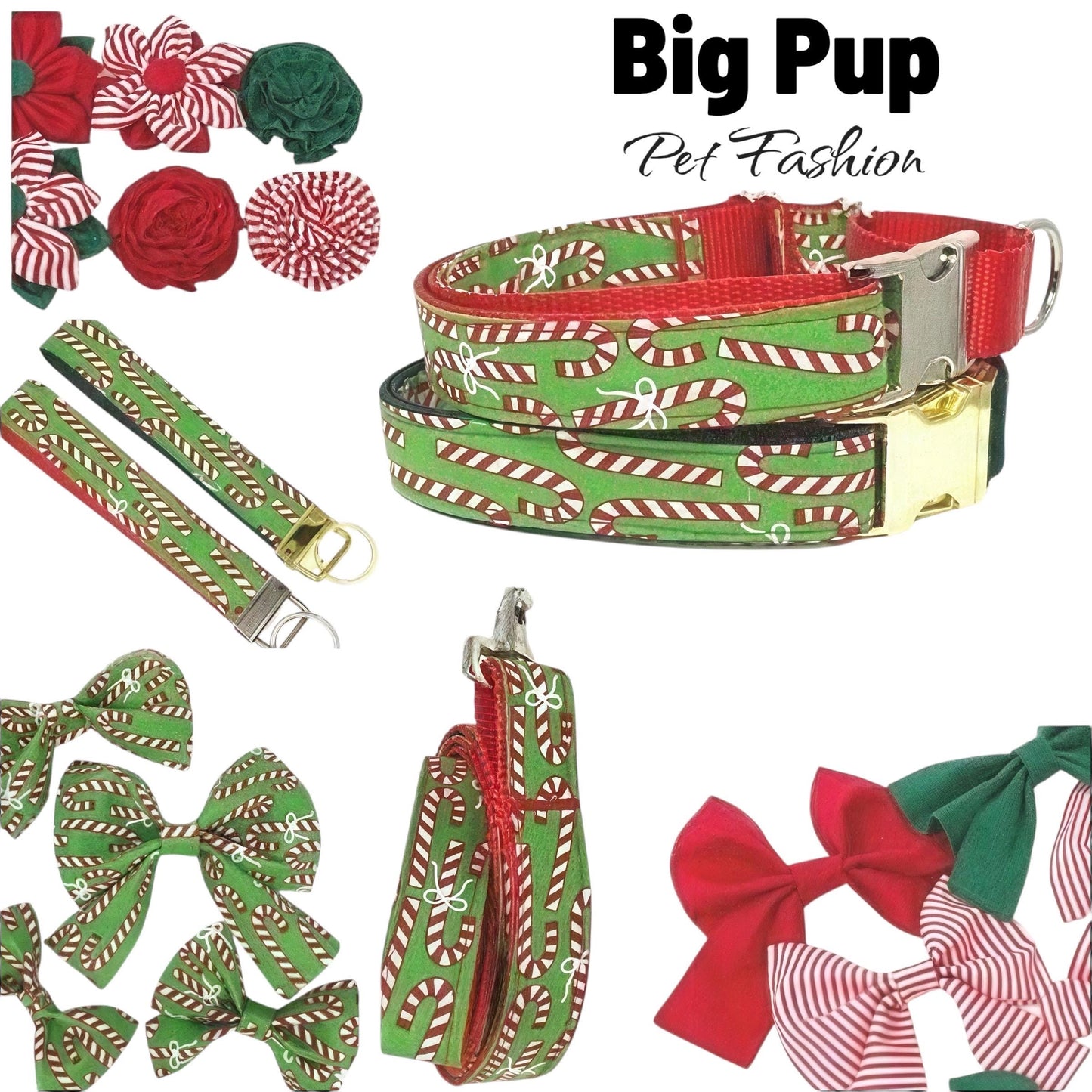 Christmas Dog Collar, Martingale Collar, Candy Cane, Red, Green, Puppy Collar, Cute Dog Collar, Bow, Custom, Personalized, Engraved
