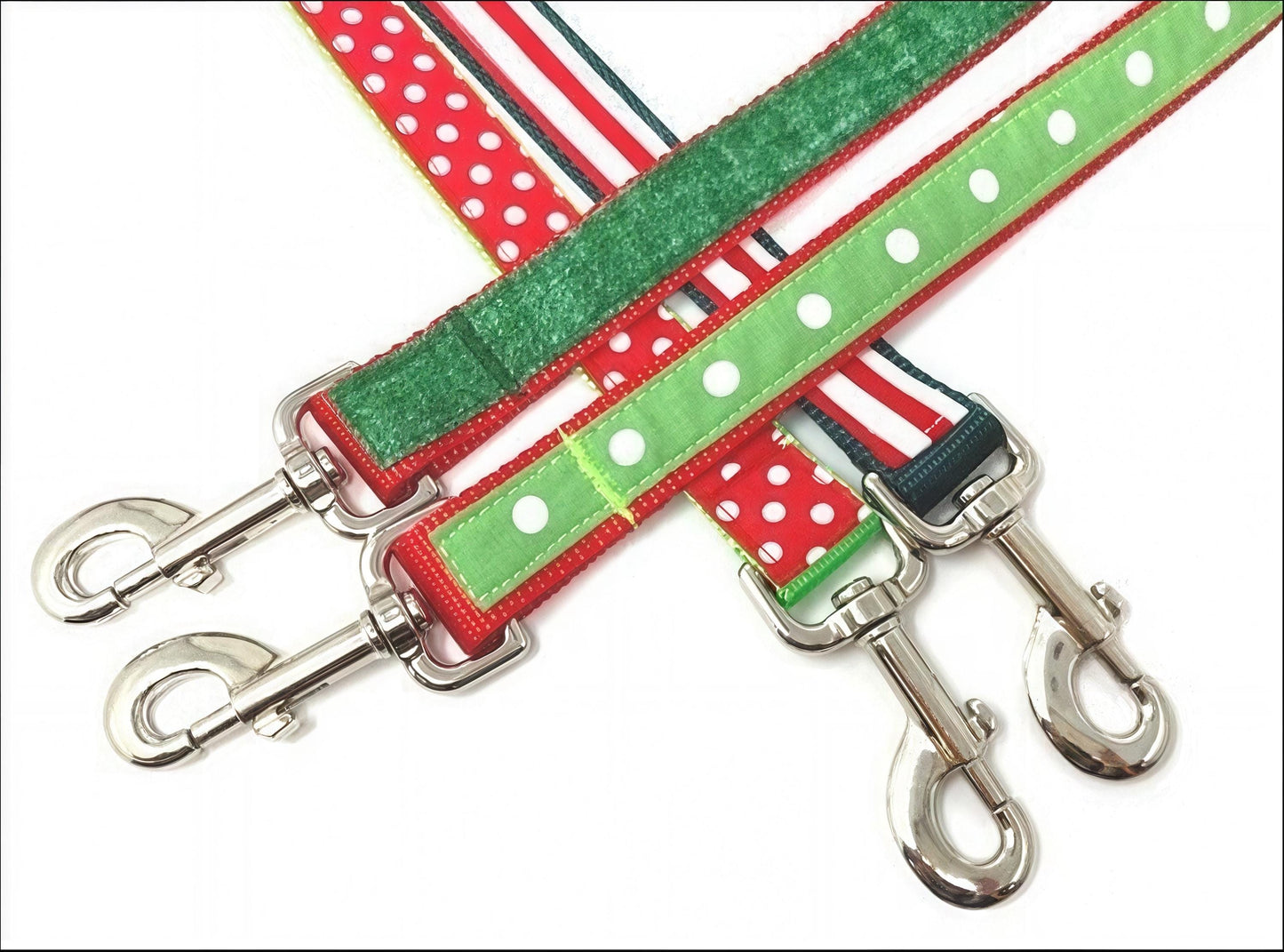 Christmas Dog Leash, Grinch Inspired, Elf Inspired, Polka Dot, Stripe, Red, Green, Girl, Boy, Cute, Designer Dog Leash, Holiday, Puppy, Pet