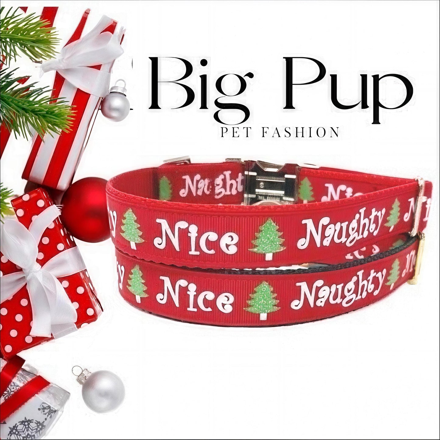 Christmas Holiday Dog Collar, Naughty, Nice, Girls, Boys, Red, Green, Seasonal, Personalized, Engraved, Holiday, Xmas, Puppy, Cute, Flower