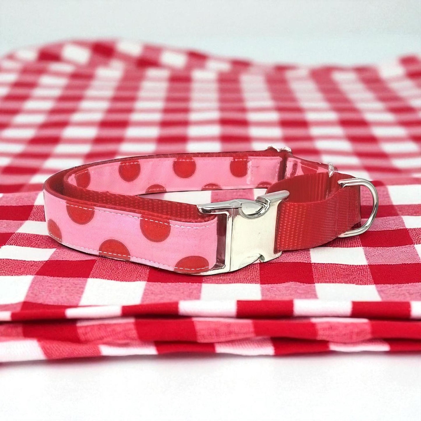 Valentines Day Buckle Martingale Dog Collar, Pink + Red, Polka Dot, Girl, Boy, Greyhound, Whippet, Personalized, Engraved, Custom