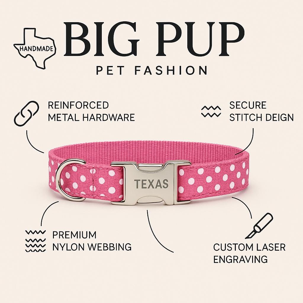 Cute Pink And Navy Blue Whale Nautical Dog Collar For Girls With Pink Chevron Stripes And Polka Dots, Pretty Female Dog Collar