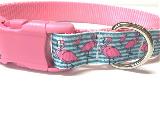 CLEARANCE SALE - Girl Dog Collar, Pink Dog Collar, Flamingo Dog Collar, Animal Print Dog Collar, Stripe Dog Collar, Blue, Teal, Large