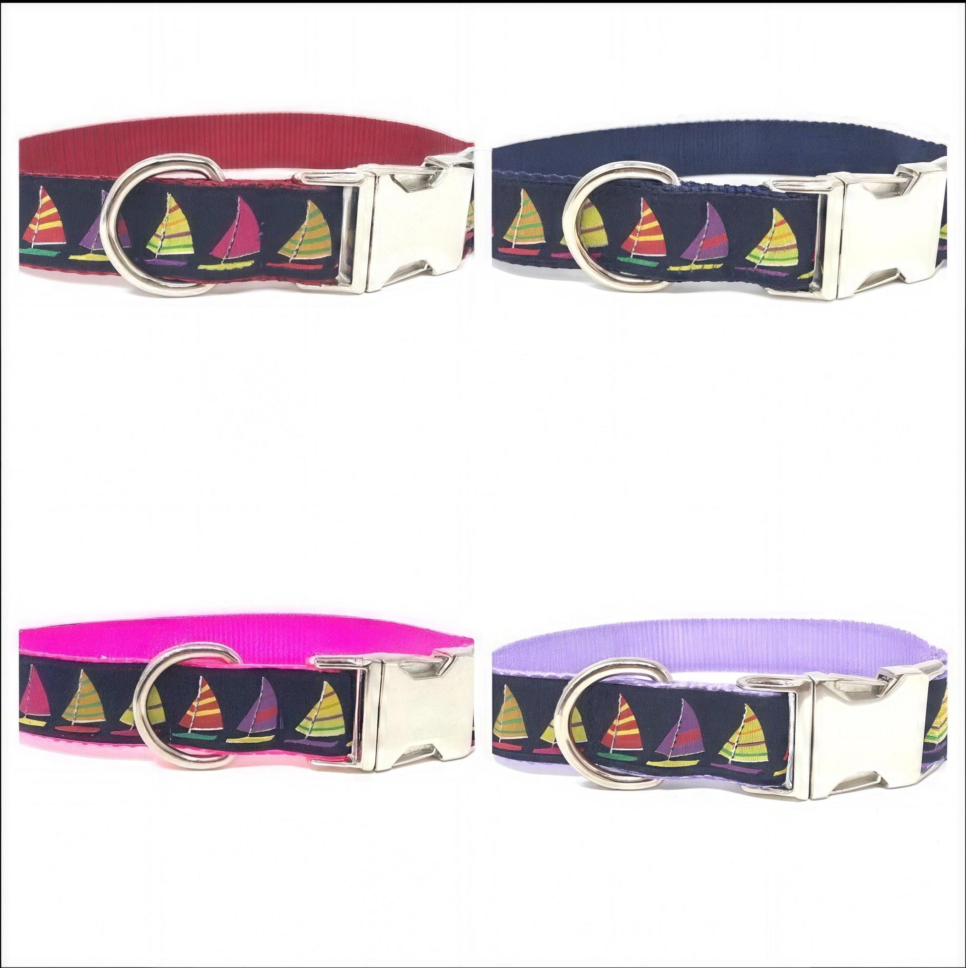 Nautical Dog Collar For Girl Or Boy In Pink, Blue, Lavender, or Red, Sailboats Dog Collar, Personalized Dog Collar, Custom, Engraved, Lilac