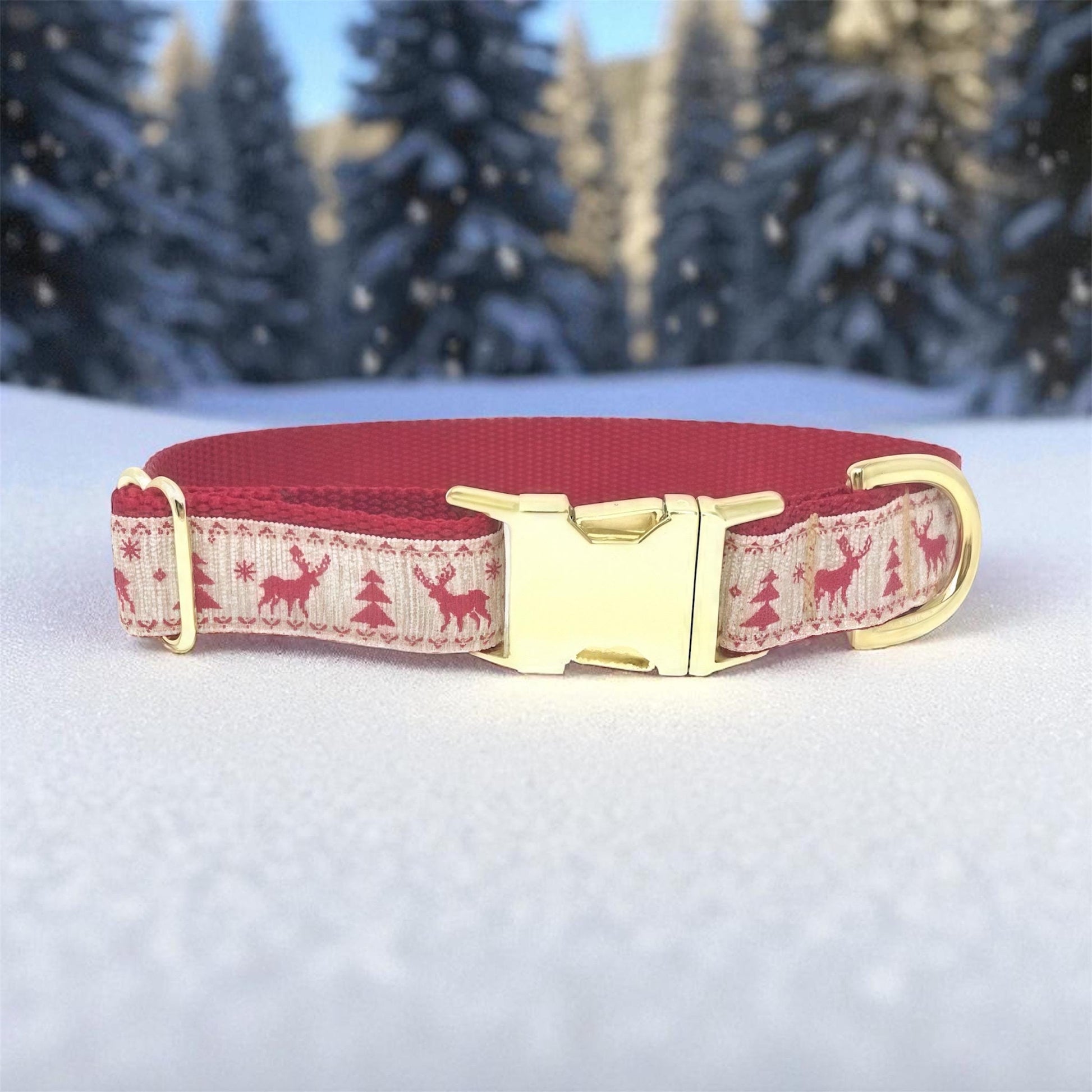 Christmas Dog Collar, Rustic, Reindeer, Christmas Tree, Red, Gold, Girls, Boys, Male, Female, Personalized, Engraved, Beige, Trendy, Fashion
