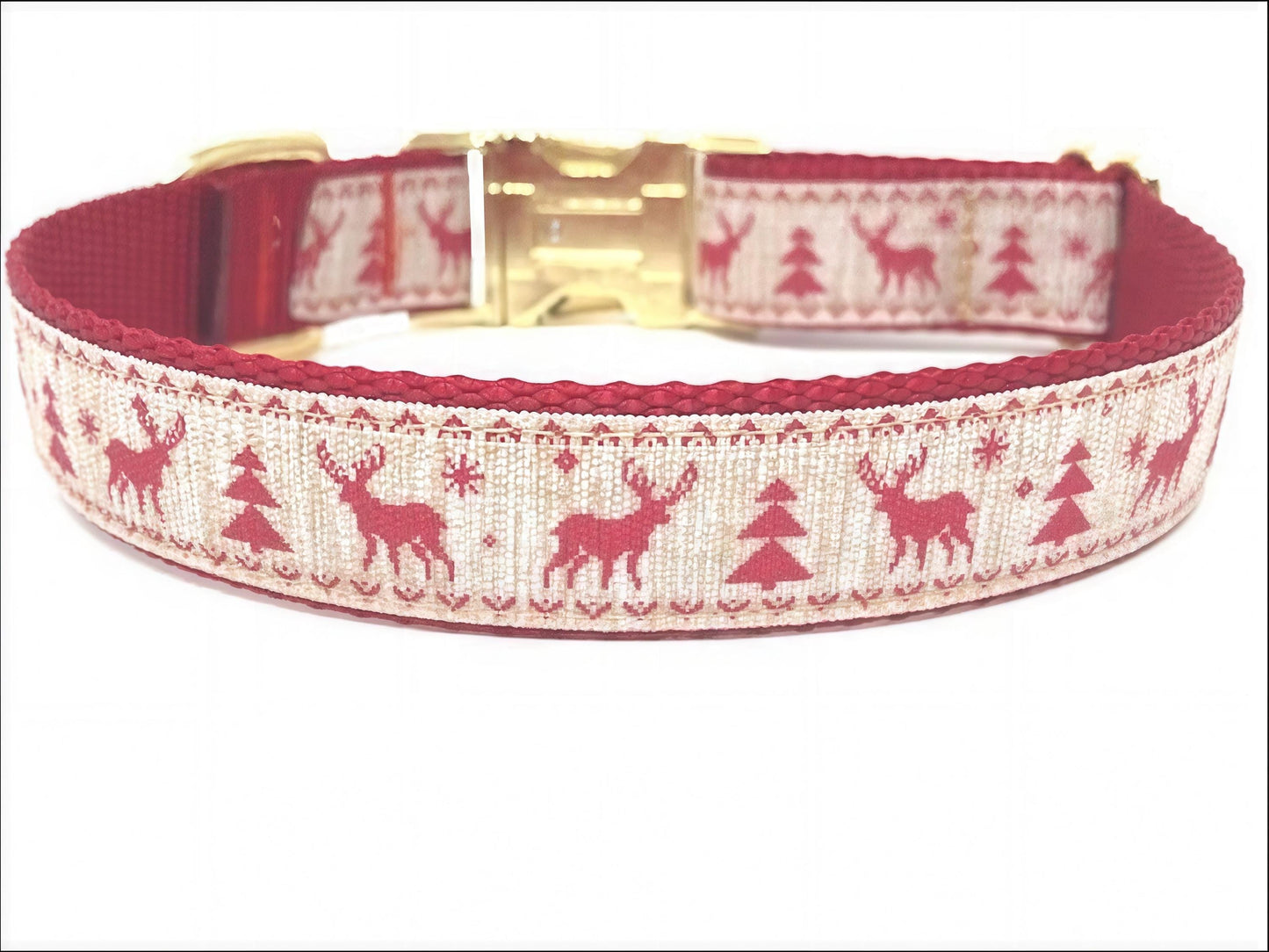 Christmas Dog Collar, Rustic, Reindeer, Christmas Tree, Red, Gold, Girls, Boys, Male, Female, Personalized, Engraved, Beige, Trendy, Fashion