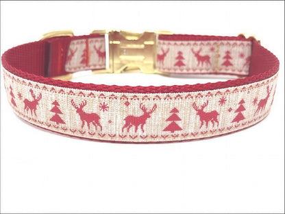 Christmas Dog Collar, Rustic, Reindeer, Christmas Tree, Red, Gold, Girls, Boys, Male, Female, Personalized, Engraved, Beige, Trendy, Fashion