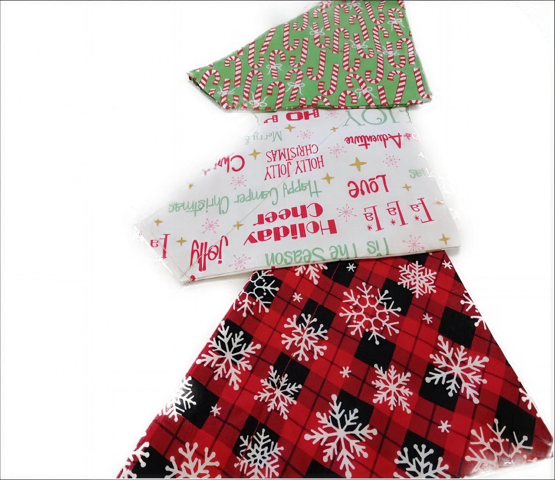 Christmas Dog Bandana Set - Plaid Snowflakes, Candy Cane, Festive Print Holiday Pet Scarves for Dogs, Cats