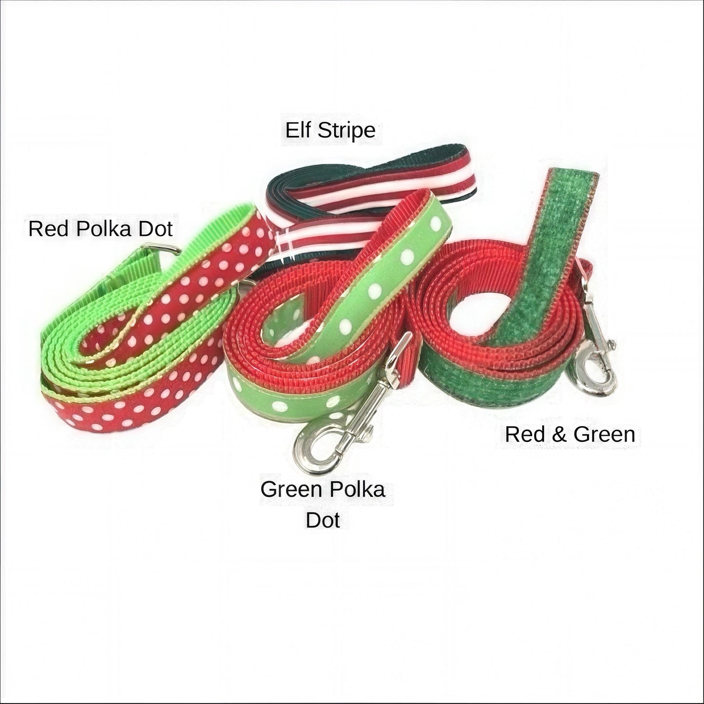 Christmas Dog Leash, Grinch Inspired, Elf Inspired, Polka Dot, Stripe, Red, Green, Girl, Boy, Cute, Designer Dog Leash, Holiday, Puppy, Pet