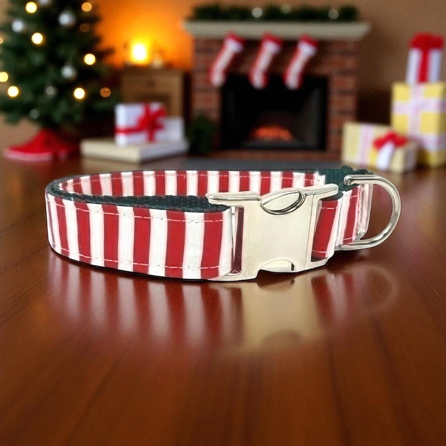 Christmas Dog Collar, Elf Inspired, Red, Green, White, Stripe, Girl, Boy, Personalized, Engraved, Custom, Puppy Collar, Cute Pet, Holiday
