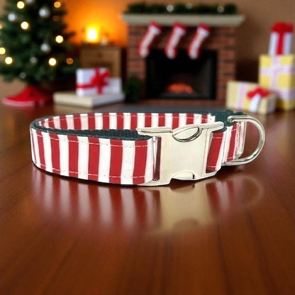 Christmas Dog Collar, Elf Inspired, Red, Green, White, Stripe, Girl, Boy, Personalized, Engraved, Custom, Puppy Collar, Cute Pet, Holiday