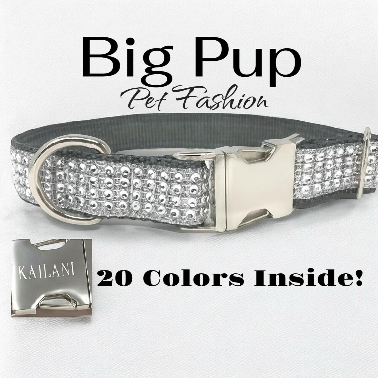 Bling Designer Dog Collar, Sparkle Rhinestones, Girl, Fancy, Personalized, Bedazzled, Grey, Puppy, Pet, Cat, Engraved, Custom, Diamond