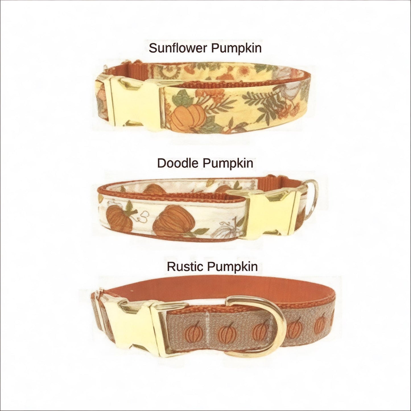 Cute, Personalized, Fall, Pumpkin, Designer Dog Collar In Yellow + Orange, Rustic, Sunflower, Boho, Autumn, Seasonal, Small, Medium, Large