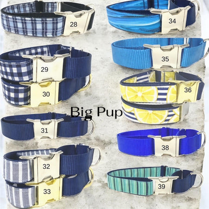Blue, Custom, Buckle Martingale Dog Collar, Boy, Male, Stripe, Plaid, Solid, Big Pup Pet Fashion, Designer, Puppy, Greyhound, Whippet, Small