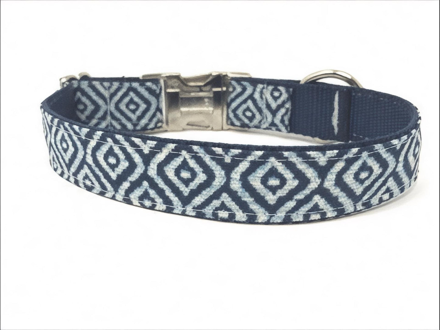 Dog Collar For Boy, Blue And White Geometric Dog Collar For Male Dogs, Personalized Dog Collar, Customized, Engraved Dog Collar