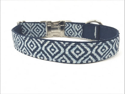Dog Collar For Boy, Blue And White Geometric Dog Collar For Male Dogs, Personalized Dog Collar, Customized, Engraved Dog Collar